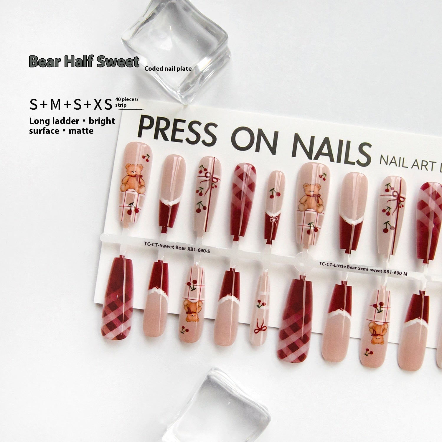 Press On Nails Semi-finished Product Wearing Nail Two-dimensional Cartoon Bear New Year Red Series Prefabricated Wearing Nail