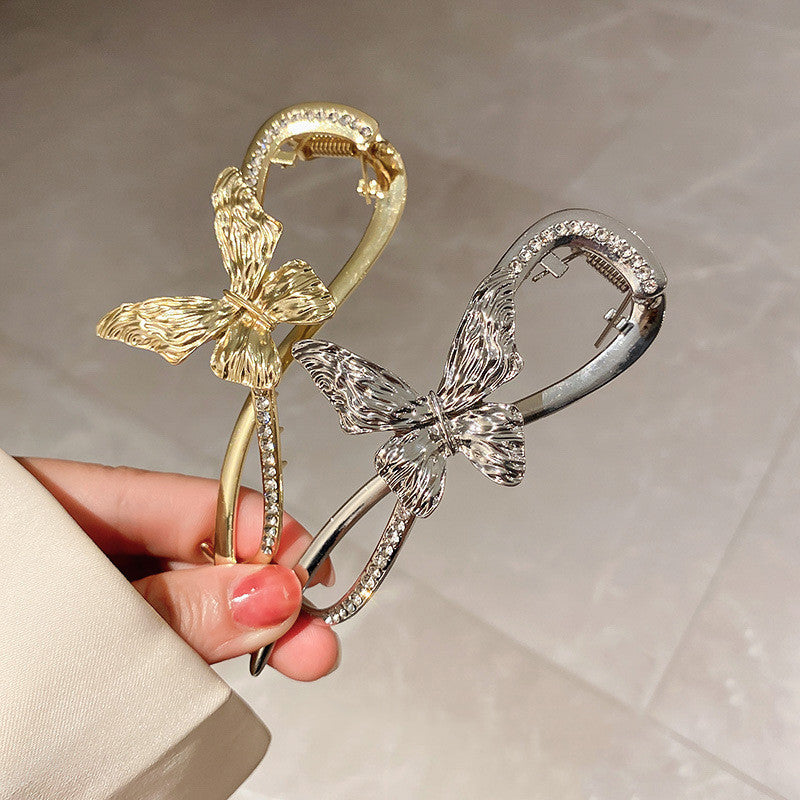 Frigid Wind Diamond-studded Pleated Butterfly 8-character Hairpin