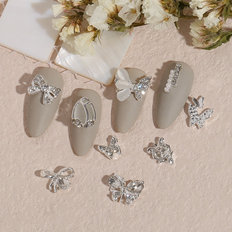 New Nail Beauty Butterfly Silver Metal Alloy Rhinestone DIY Ornament Accessories