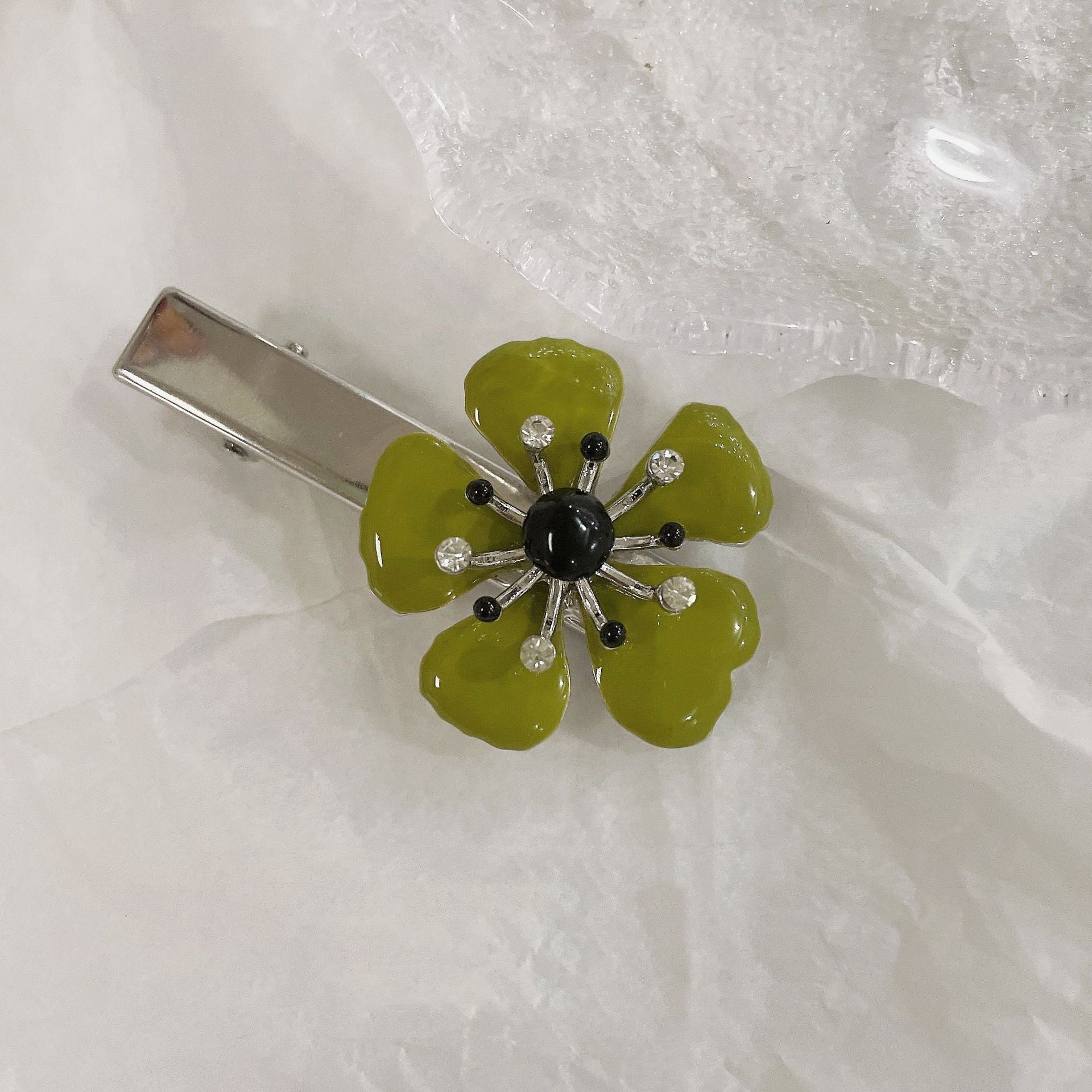 Oil Drop Green Simple Three-dimensional Flower Hairpin Niche Sense Of Luxury