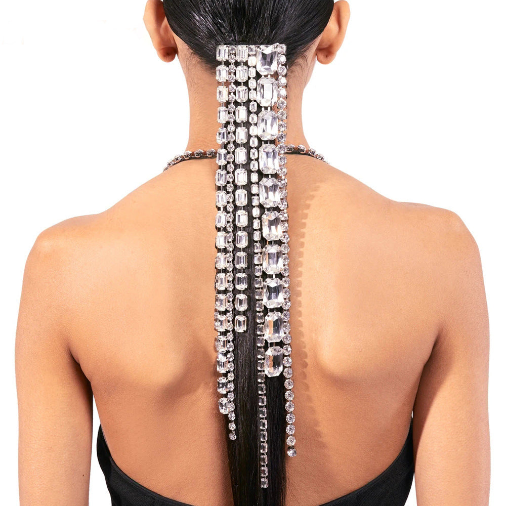 Rhinestone Tassel Headband Exaggerated Ponytail Hair Chain