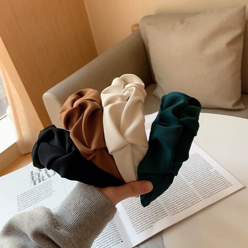 Women's Temperament Pleated Wide Brim Solid Color Headband