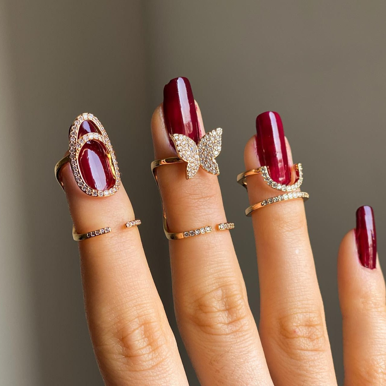 Cross-border New Arrival Micro Inlaid Zircon Graceful Personality Wear Removable Fake Nail Tip Ring