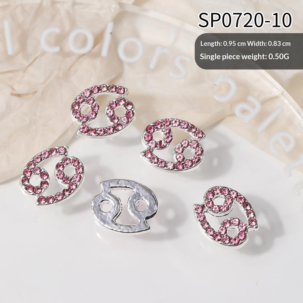 12 Zodiac Sign Nail Art Accessories Alloy Rhinestone 3D Nail Stickers For DIY Nail Decorations