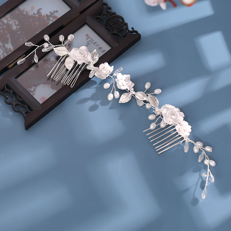 Hanfu Back-pressed Hair Accessories Handmade Soft Pottery Flower Insert Comb