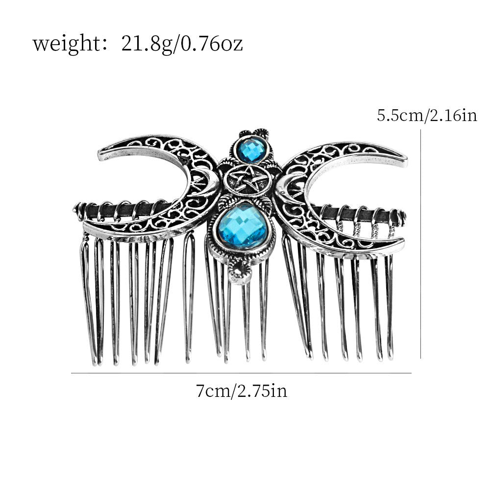 Blue Diamond Moon Hair Comb Lady Updo Plug Accessories Headdress