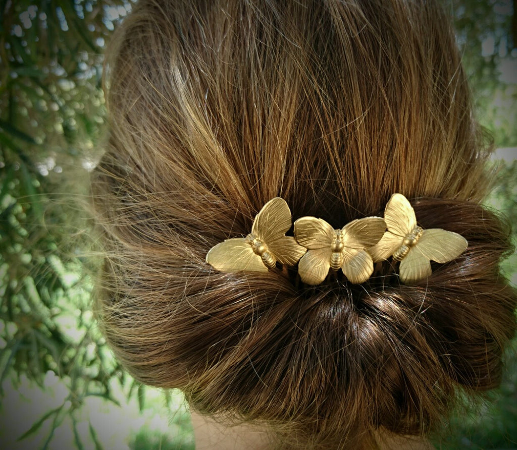 Fashionable Forest Retro Three Butterfly Hair Comb Insert