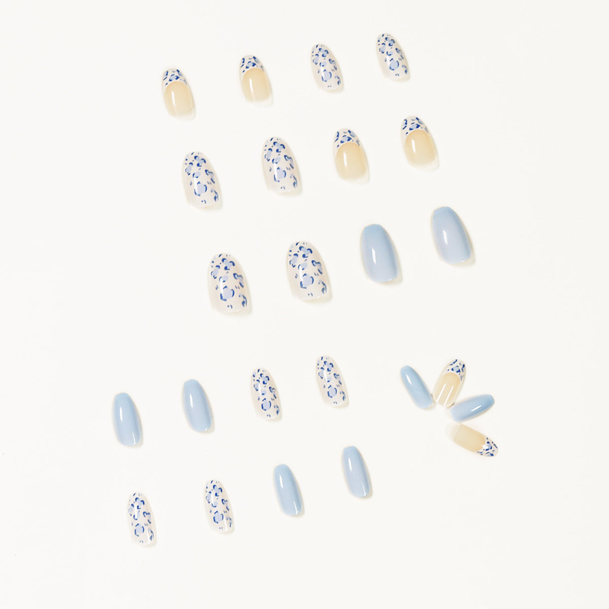 Cream White Baby Blue Short Ballet Fake Nail Patch