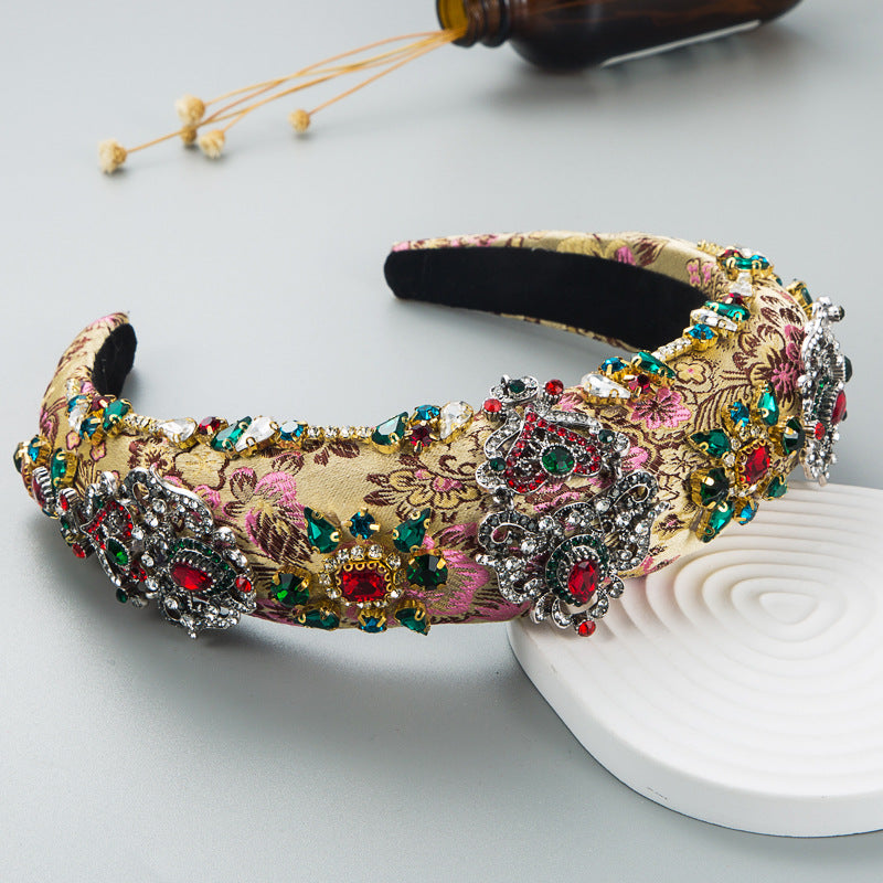 Embroidered Luxury Rhinestone Vintage Flower Headband