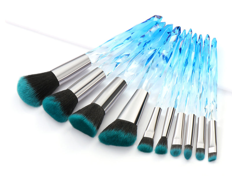 10 PCs Clear Crystal Diamond Shank Foundation Brush Suit