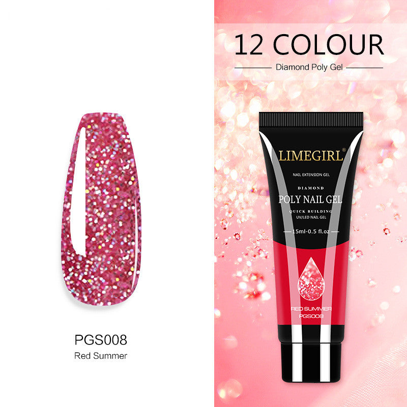 LimegGirl 12 Color Nail Art Glitter Powder Extension Gel Nail Art Sequin Extension Gel Painless