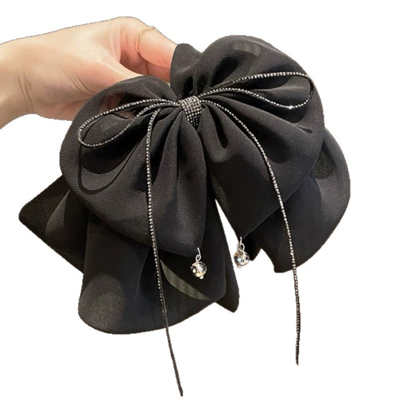 Korean Style Gas Layer Double Layer Bow Claw Clip Women's Fashion Diamond Tassel Hairpin