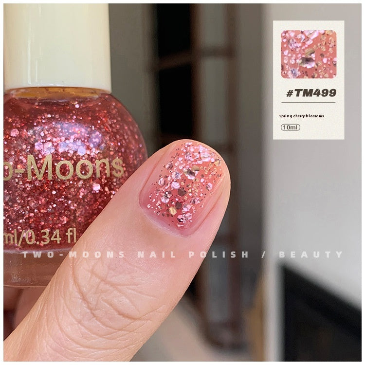Two-Moons Pure Color Sequins Nail Polish Baking-free And Tear-free