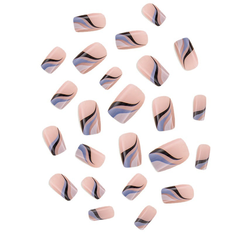 Wear Armor Water Ripple Color Matching French Lines Nail Tip Fake Nails Nail Stickers