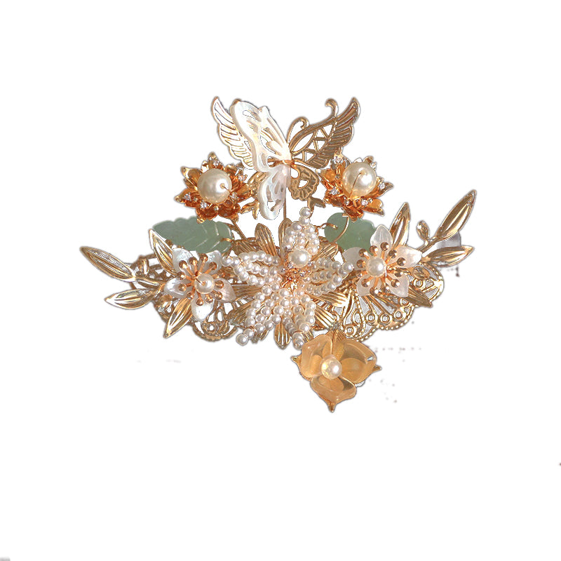 Beaded Chinese Tassel Xiuhe Tiara Set