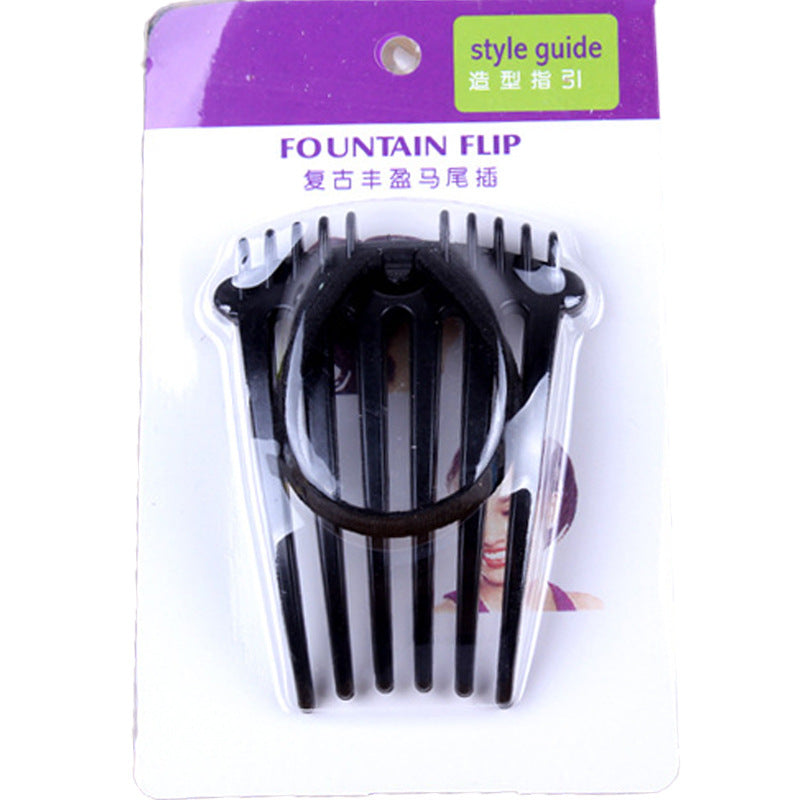 Retro Fluffy Hair Comb With Rubber Band Ponytail