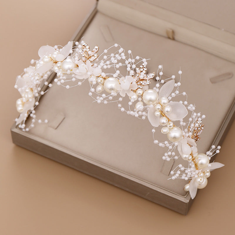 Children's Fashion Pearl Flower Golden Leaf Headdress