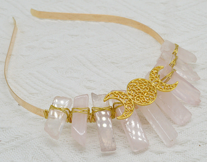 Natural Crystal Triple Golden Moon Headband