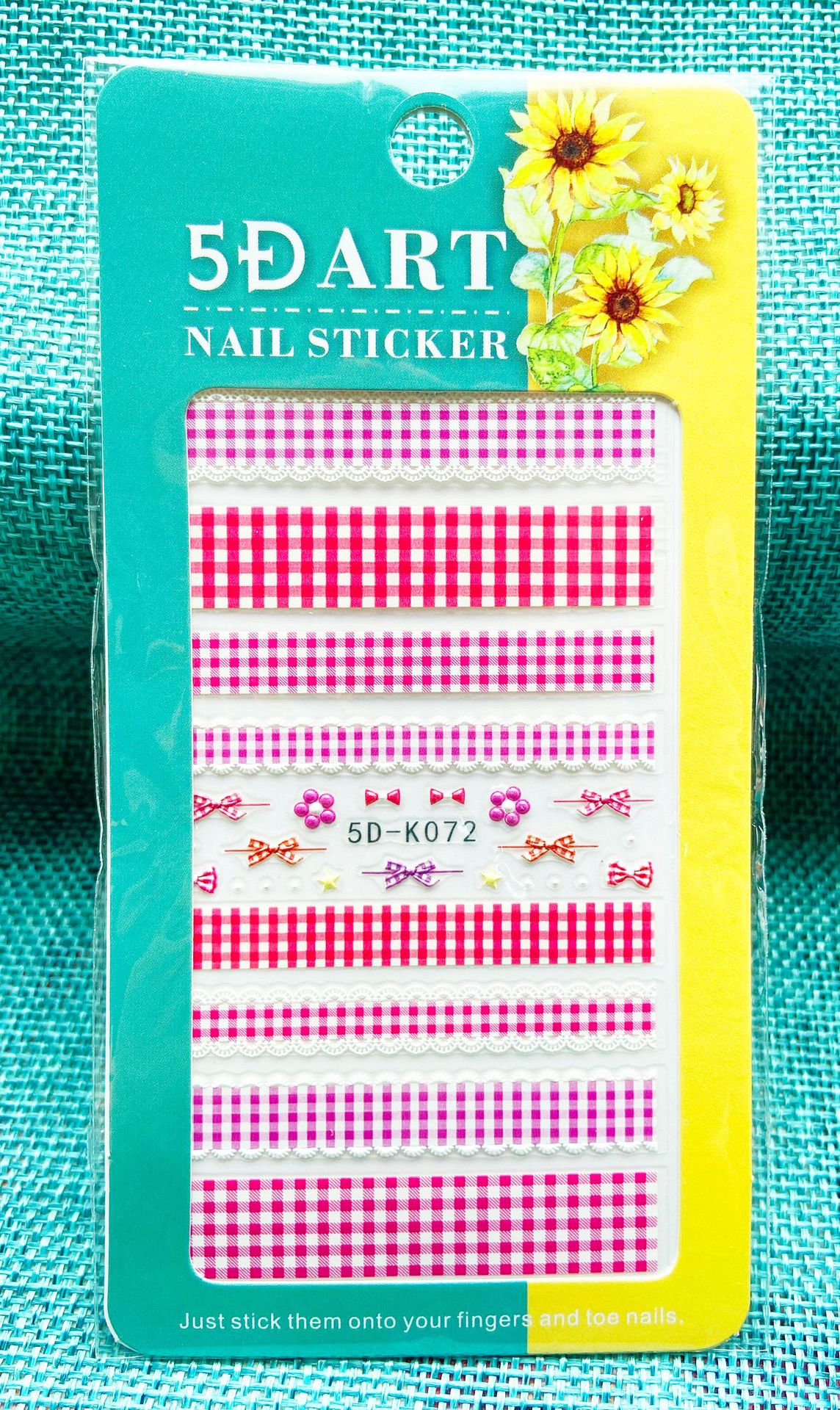 5D Art Embossed Nail Sticker Plaid Nail Sticker Three-dimensional Bow Nail Sticker Summer Nail Sticker