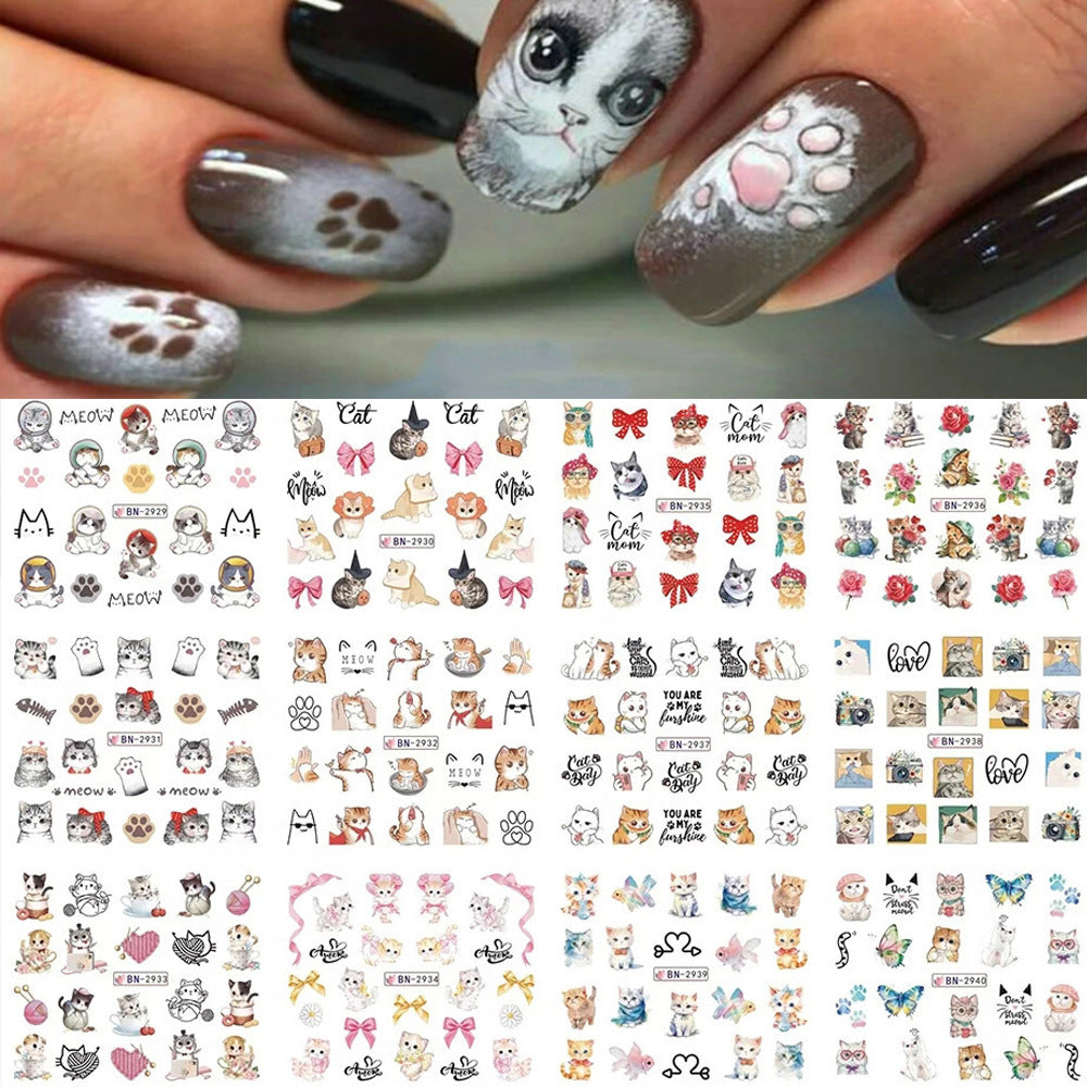 Cartoon Animal Nail Beauty Water Printing Stickers