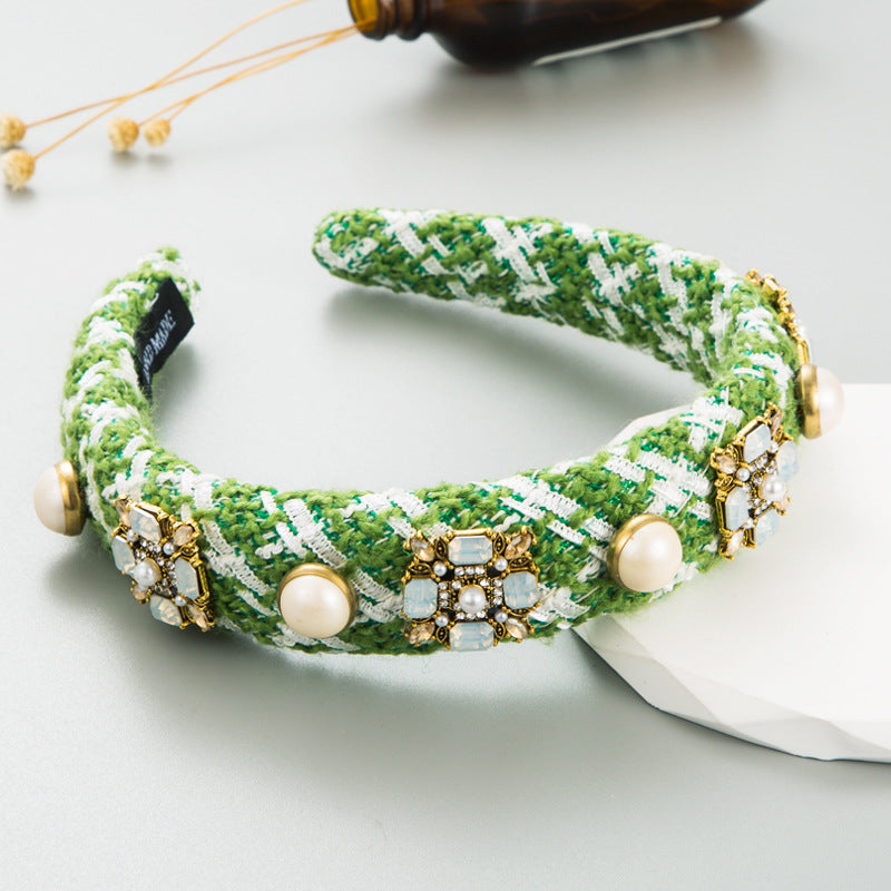 Colorful Glass Drill Pearl Wide-edged Headdress Headband
