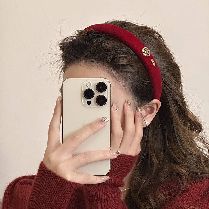 Red Autumn And Winter Sponge Headband High Skull Top High Sense
