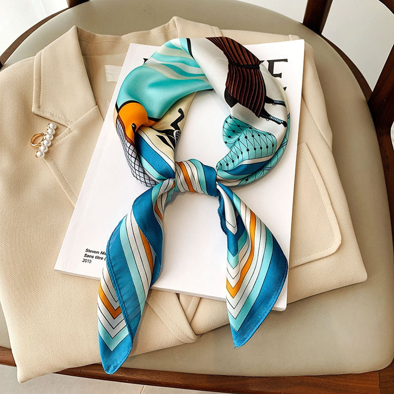 Spring And Summer New Silk-like Korean-style Printed Scarf Square Scarf Decorative Collarbone Scarf Hair Band Fashion Dual-use Arm Bag