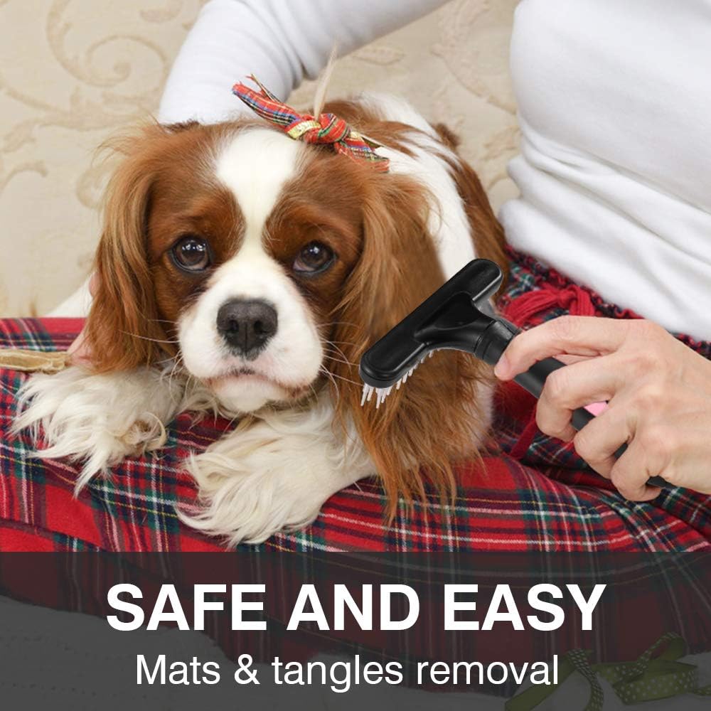 Pet Grooming Rake Double Row Pins Shedding And Dematting Undercoat Rake Comb For Dogs And Cats Safe Grooming Deshedding Brush Comb Out Mats Tangles Easily