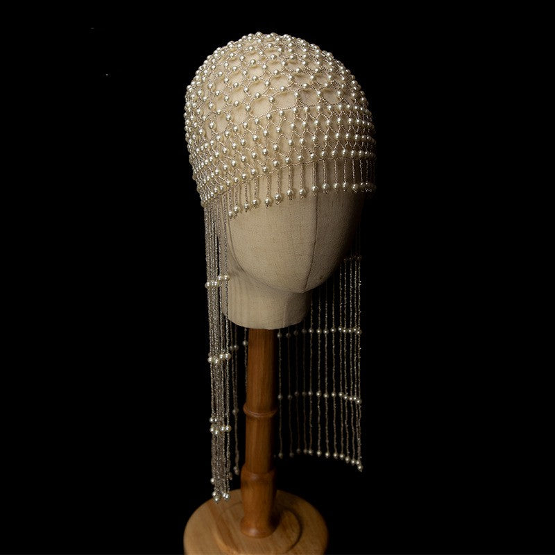 Tassel Pearl Hat Beaded Headwear Photo Accessories