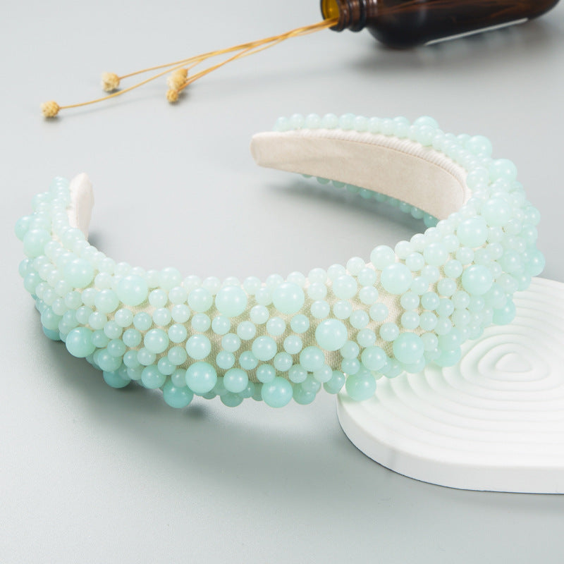 Handmade Beaded Pearl Headband Jelly Color Female Sponge
