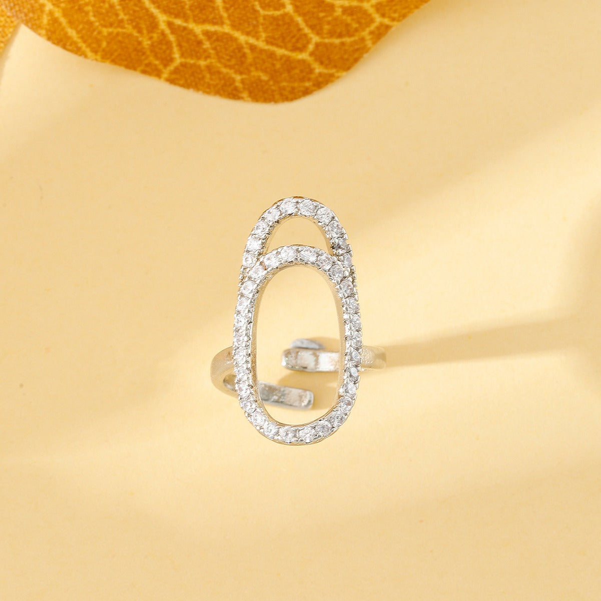 Women's Geometric Diamond-embedded Open Nail Ring