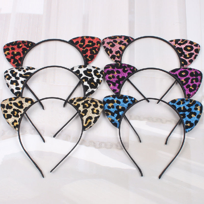 New Glitter Flocking Cat Ears Headband, Leopard Print Tiger Ears, Cute And Cute Headwear
