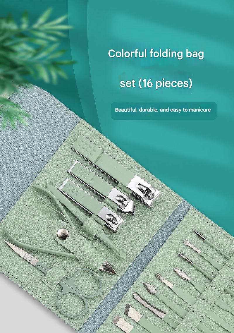 Nail Clippers Set 16-piece Folding Bag Household Nail Clippers Stainless Steel Nail Clippers Pedicure Nail Scissors Full Set