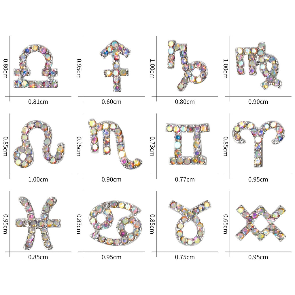 12 Zodiac Sign Nail Art Accessories Alloy Rhinestone 3D Nail Stickers For DIY Nail Decorations