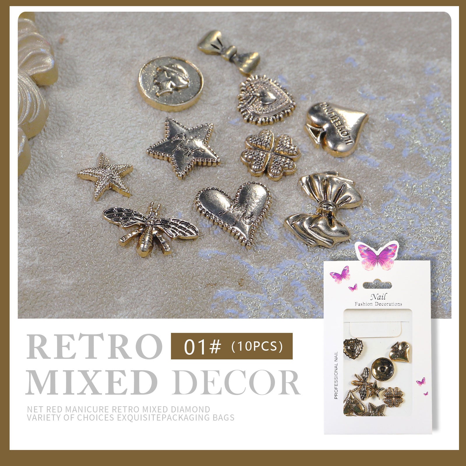 Nail Art Fashion Retro Alloy Bear Peach Heart Alphabet Ornament