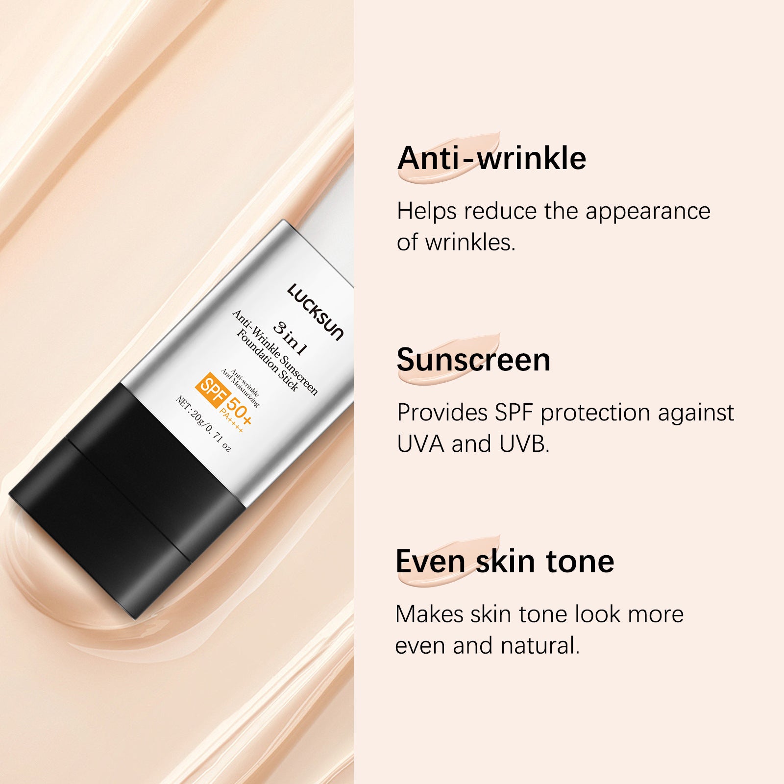 Three-in-one Anti-wrinkle Natural Long Lasting Concealer UV Protection Foundation Cream