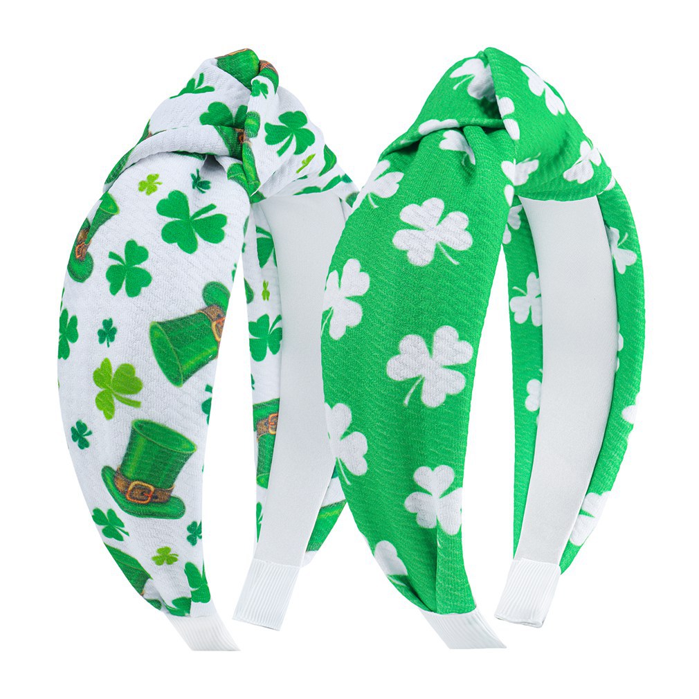 St Patrick's Holiday Clover Seersucker Knotted Hair Hoop