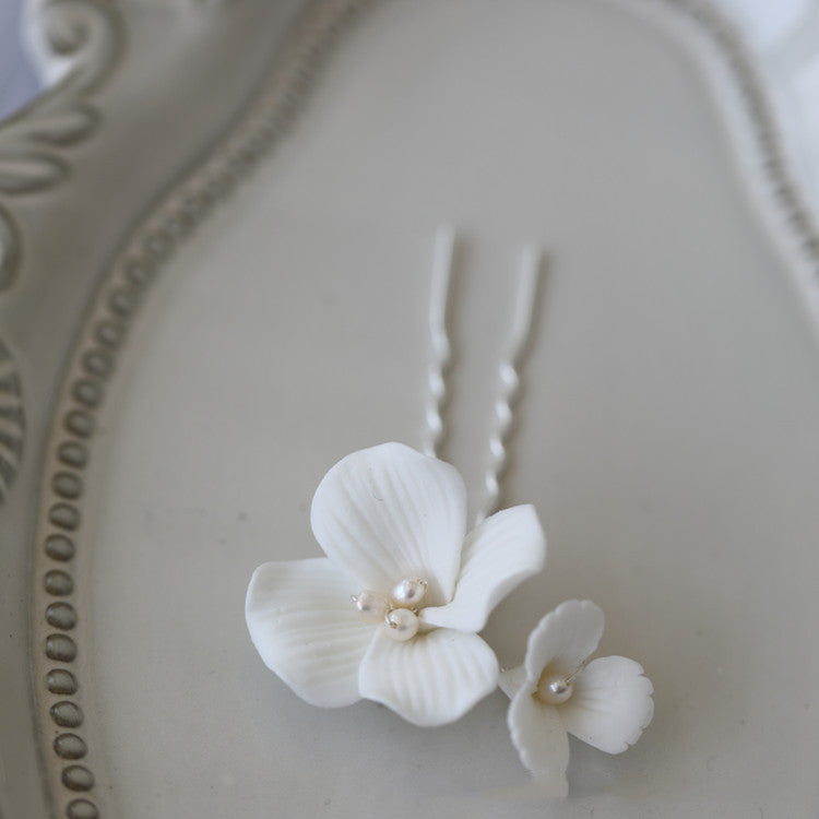 White Ceramic Flower Hair Fork Simple Big Flower