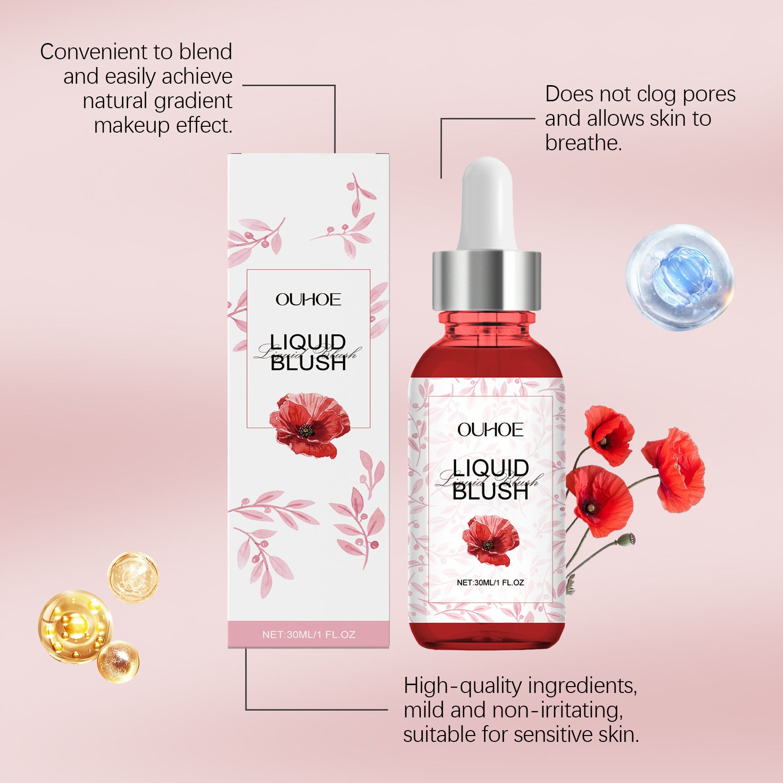 Ouhoe Blush Care Solution Facial Natural Rosy Color Rendering