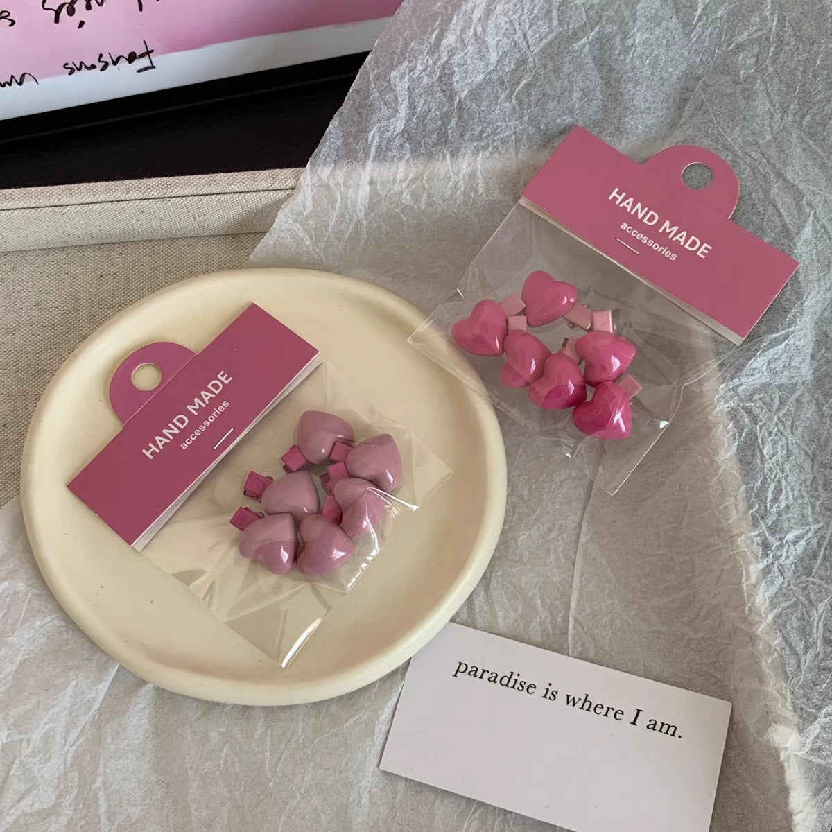 6 Girls Peach Colors Delicate Heart Barrettes