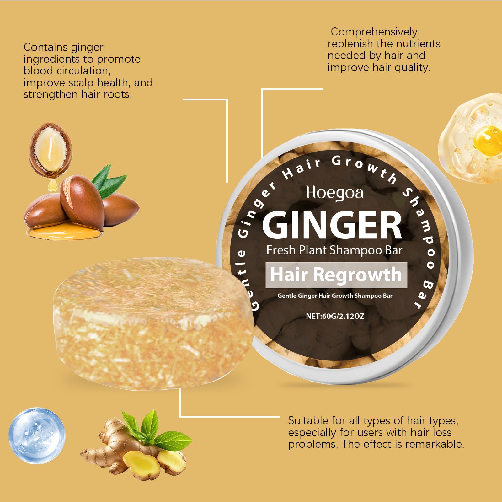 HoeGoa Ginger Shampoo Soap Scalp Cleansing Frizz