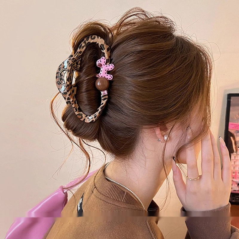 Leopard-Print Hollow-Out Cloud Hair Clip For Women Luxe High-End Style