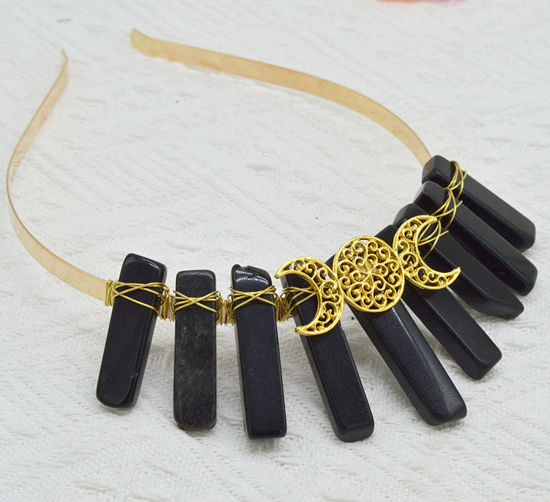 Natural Crystal Triple Golden Moon Headband
