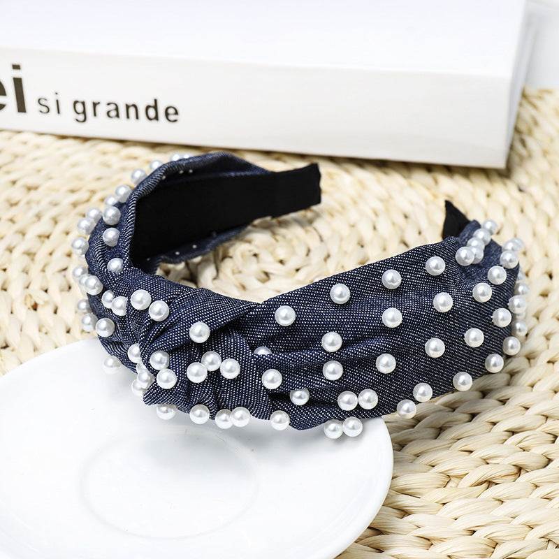 Ladies Playful Denim Nail Pearl Headband