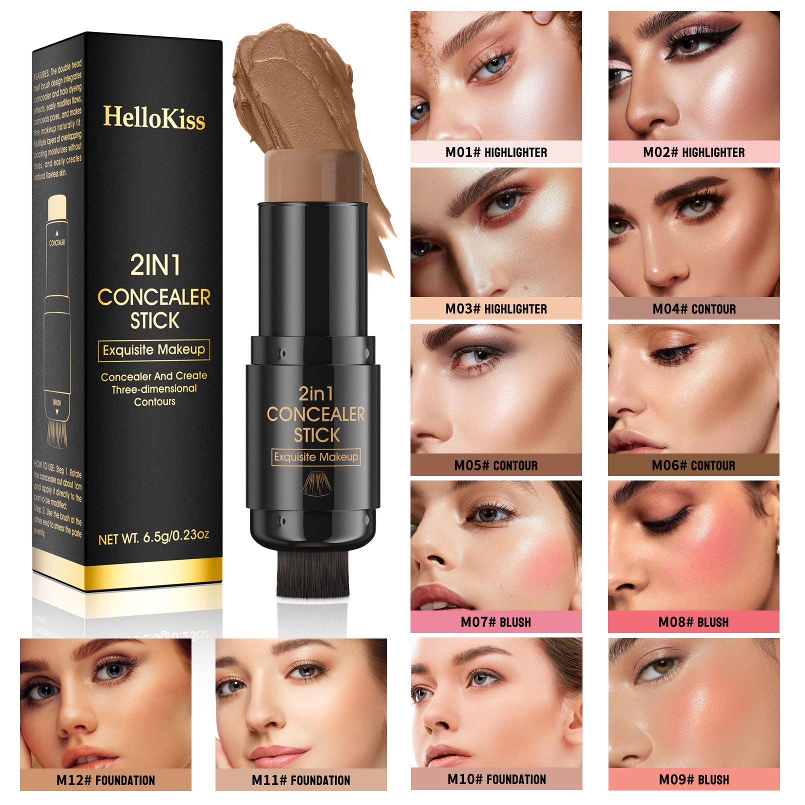 Hellokiss Highlight Blush Double-headed Contour Stick With Brush