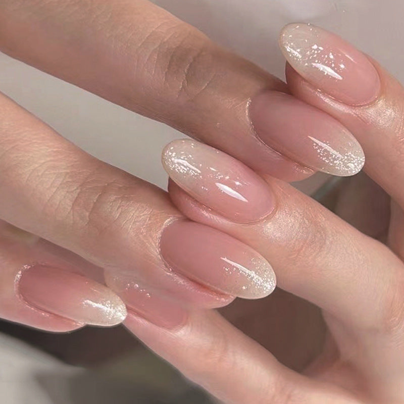 Short Oval Glitter French Wear Finished Nail Beauty