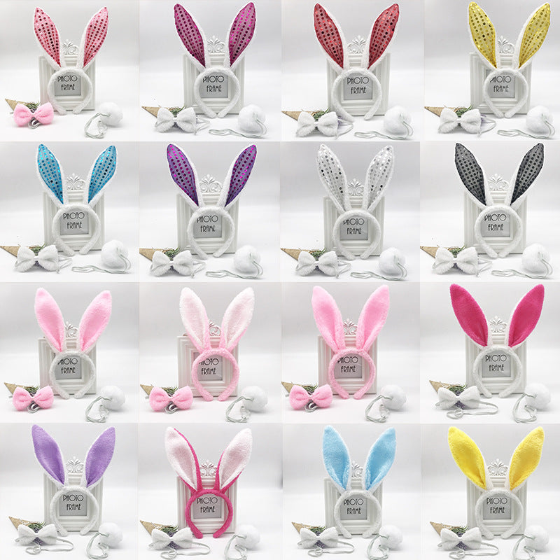 Children's Day Performance Animal Rabbit Ear Hairpin Hair Band Rabbit Ear And Tail Bow Tie Three Piece Set