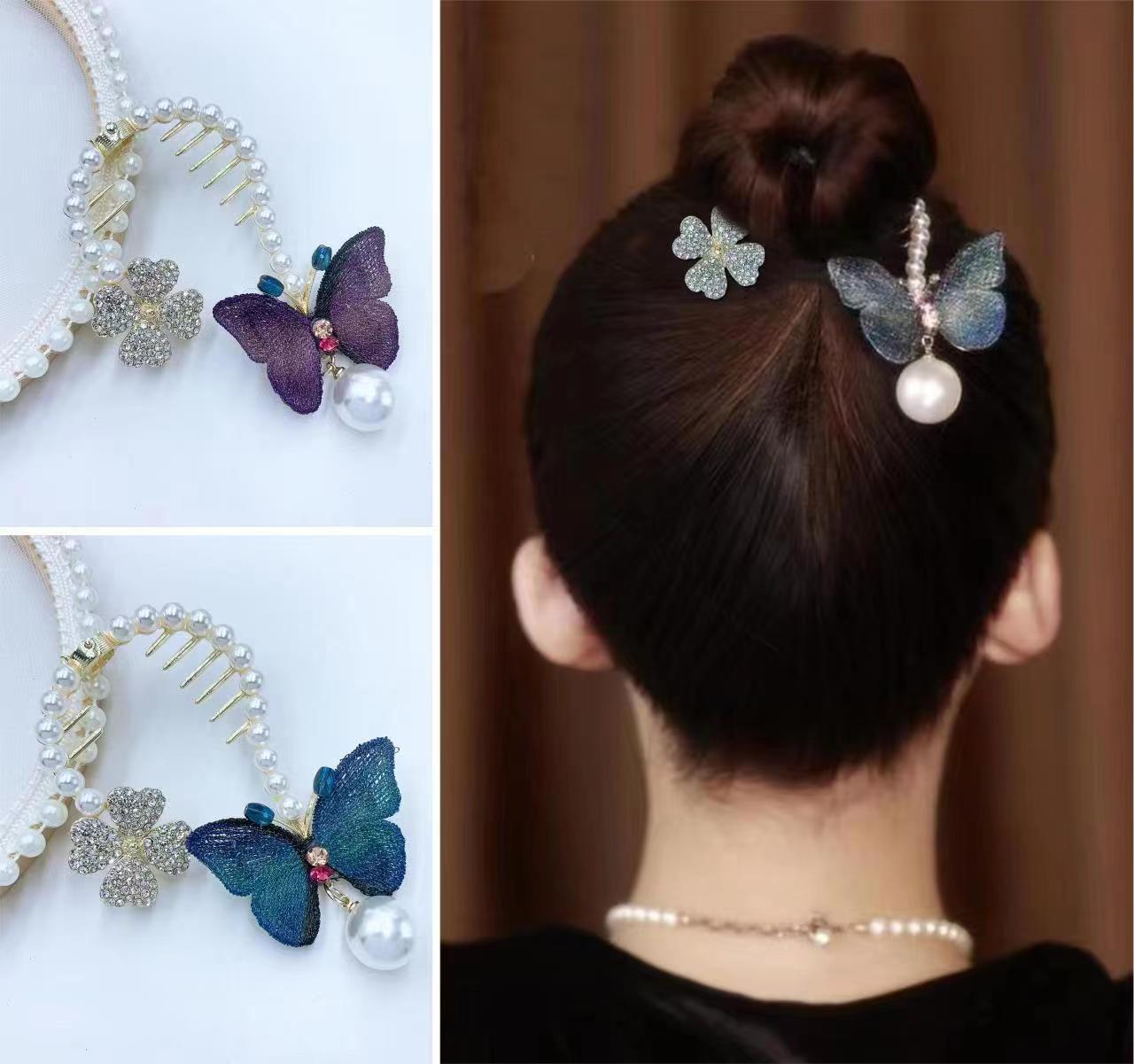 Temperament New Pearl Gradual Color Butterfly Hairpin Girl