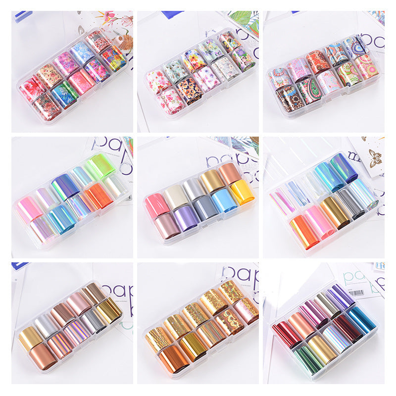Nail Art Star Transfer Paper 10 Grid Set Color Silver Laser Nail Sticker Black And White Lace Transfer Paper