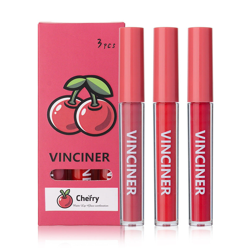 3 Fruits Lip Glaze Set Matte Finish Nonstick Cup